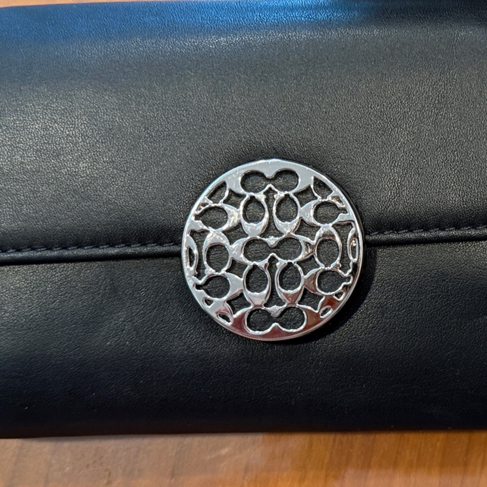 Coach Black Key & Card Holder with Silver Accent